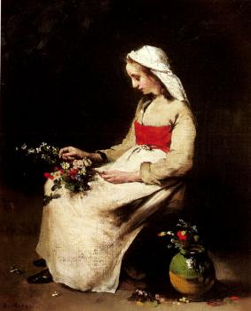 西奧多 奧古斯汀 立波特 A Girl Arranging A Vase Of Flowers